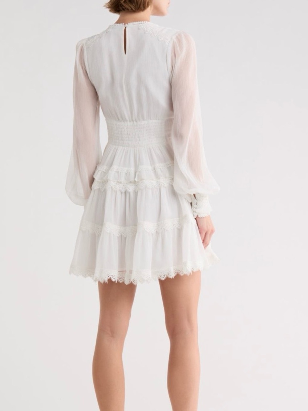 AllSaints Zaphia Long Sleeve Babydoll Minidress in White - Picture 2 of 14